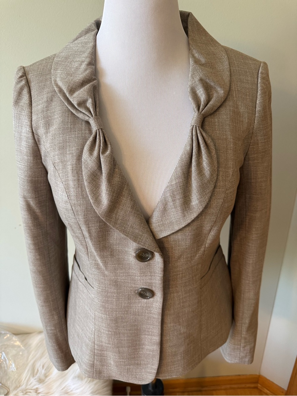 The Limited Taupe Knotted Collar Blazer